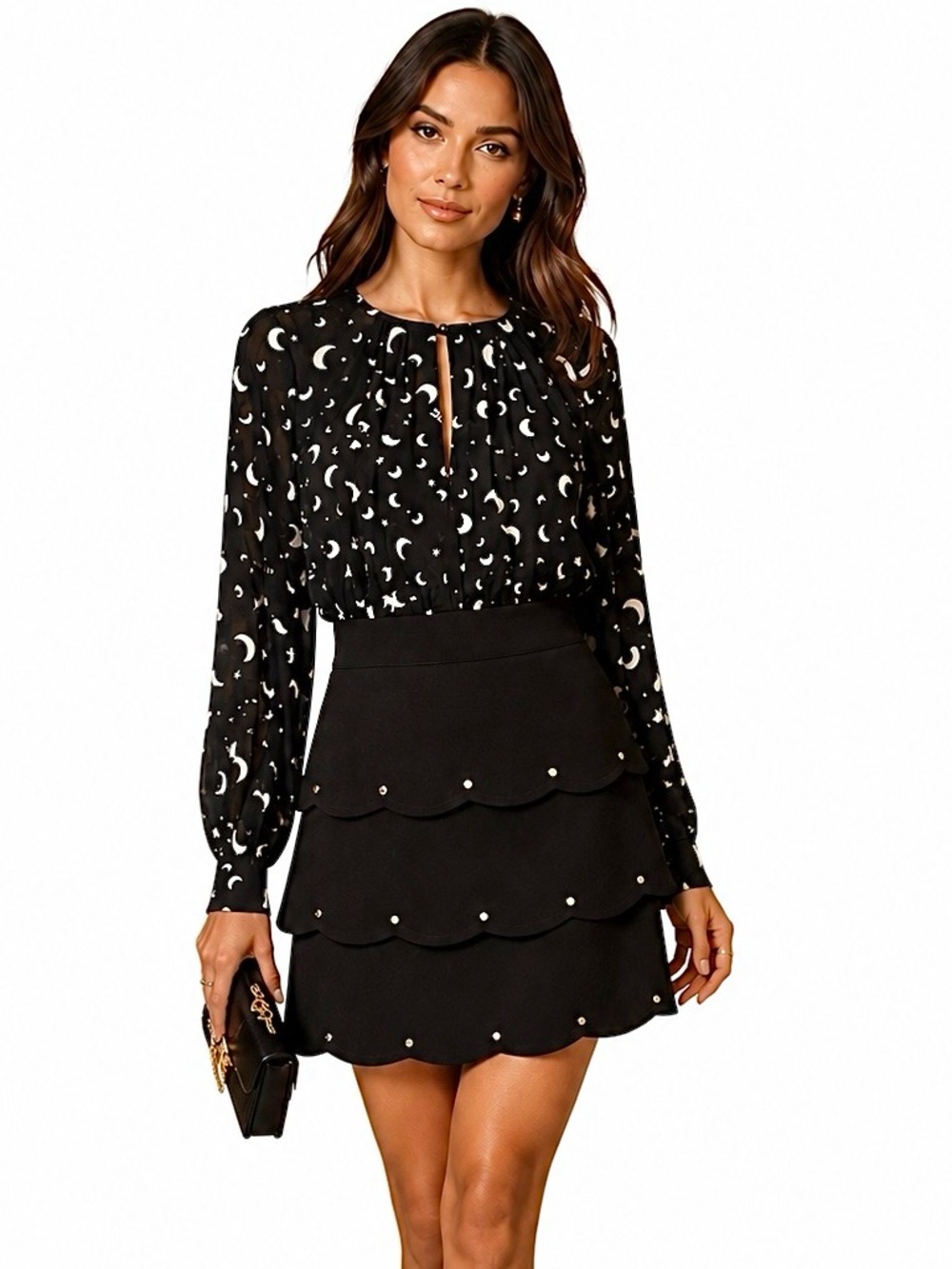 Elisabetta Franchi Celestial Moon Star Lace Tiered Mini Dress 4 Sheer Whimsigoth